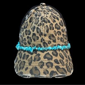 Leopard Print Trucker Cap with Turquoise Accents